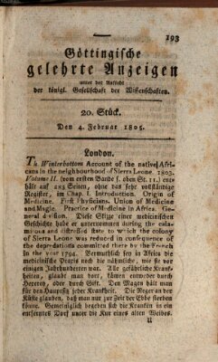 Göttingische gelehrte Anzeigen (Göttingische Zeitungen von gelehrten Sachen) Montag 4. Februar 1805