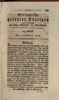 Göttingische gelehrte Anzeigen (Göttingische Zeitungen von gelehrten Sachen) Donnerstag 21. Februar 1805