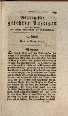 Göttingische gelehrte Anzeigen (Göttingische Zeitungen von gelehrten Sachen) Samstag 2. März 1805