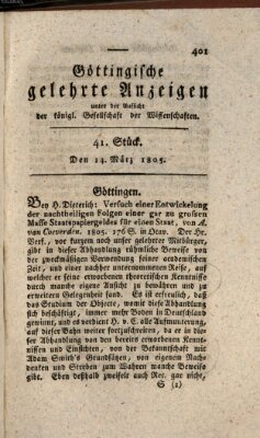 Göttingische gelehrte Anzeigen (Göttingische Zeitungen von gelehrten Sachen) Donnerstag 14. März 1805