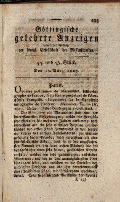 Göttingische gelehrte Anzeigen (Göttingische Zeitungen von gelehrten Sachen) Montag 18. März 1805