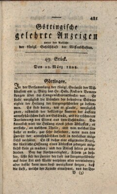 Göttingische gelehrte Anzeigen (Göttingische Zeitungen von gelehrten Sachen) Donnerstag 28. März 1805