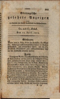 Göttingische gelehrte Anzeigen (Göttingische Zeitungen von gelehrten Sachen) Montag 15. April 1805