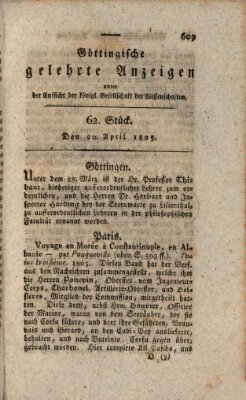 Göttingische gelehrte Anzeigen (Göttingische Zeitungen von gelehrten Sachen) Samstag 20. April 1805