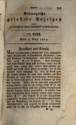 Göttingische gelehrte Anzeigen (Göttingische Zeitungen von gelehrten Sachen) Donnerstag 9. Mai 1805