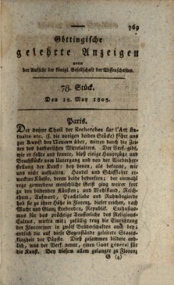 Göttingische gelehrte Anzeigen (Göttingische Zeitungen von gelehrten Sachen) Samstag 18. Mai 1805