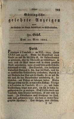 Göttingische gelehrte Anzeigen (Göttingische Zeitungen von gelehrten Sachen) Montag 20. Mai 1805