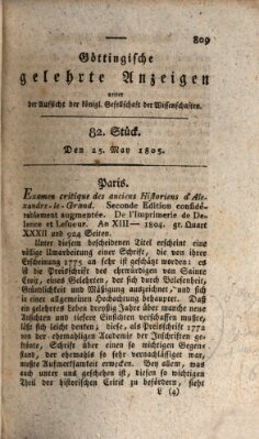 Göttingische gelehrte Anzeigen (Göttingische Zeitungen von gelehrten Sachen) Samstag 25. Mai 1805