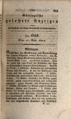 Göttingische gelehrte Anzeigen (Göttingische Zeitungen von gelehrten Sachen) Montag 27. Mai 1805