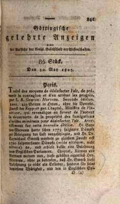 Göttingische gelehrte Anzeigen (Göttingische Zeitungen von gelehrten Sachen) Donnerstag 30. Mai 1805