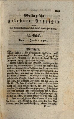 Göttingische gelehrte Anzeigen (Göttingische Zeitungen von gelehrten Sachen) Samstag 1. Juni 1805