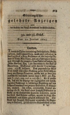 Göttingische gelehrte Anzeigen (Göttingische Zeitungen von gelehrten Sachen) Montag 10. Juni 1805