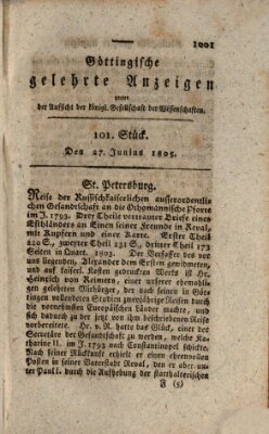 Göttingische gelehrte Anzeigen (Göttingische Zeitungen von gelehrten Sachen) Donnerstag 27. Juni 1805