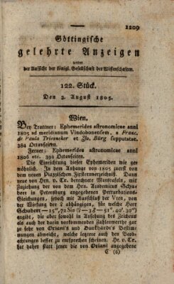 Göttingische gelehrte Anzeigen (Göttingische Zeitungen von gelehrten Sachen) Samstag 3. August 1805