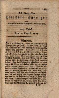 Göttingische gelehrte Anzeigen (Göttingische Zeitungen von gelehrten Sachen) Montag 5. August 1805