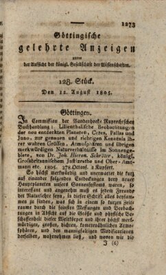 Göttingische gelehrte Anzeigen (Göttingische Zeitungen von gelehrten Sachen) Montag 12. August 1805