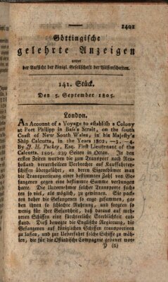 Göttingische gelehrte Anzeigen (Göttingische Zeitungen von gelehrten Sachen) Donnerstag 5. September 1805