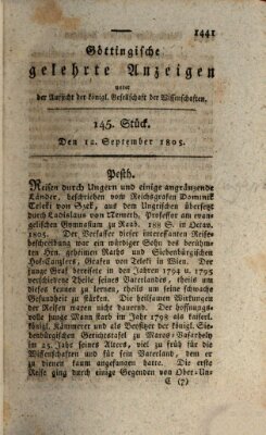 Göttingische gelehrte Anzeigen (Göttingische Zeitungen von gelehrten Sachen) Donnerstag 12. September 1805