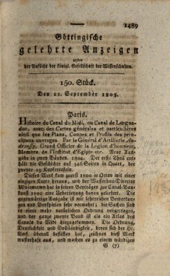 Göttingische gelehrte Anzeigen (Göttingische Zeitungen von gelehrten Sachen) Samstag 21. September 1805