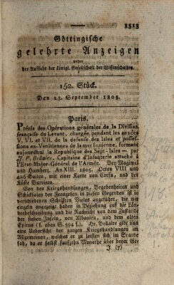 Göttingische gelehrte Anzeigen (Göttingische Zeitungen von gelehrten Sachen) Montag 23. September 1805