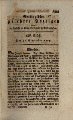 Göttingische gelehrte Anzeigen (Göttingische Zeitungen von gelehrten Sachen) Montag 30. September 1805