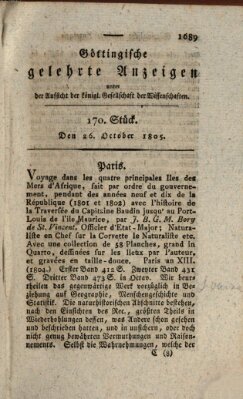 Göttingische gelehrte Anzeigen (Göttingische Zeitungen von gelehrten Sachen) Samstag 26. Oktober 1805