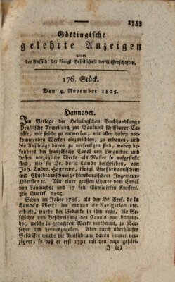 Göttingische gelehrte Anzeigen (Göttingische Zeitungen von gelehrten Sachen) Montag 4. November 1805