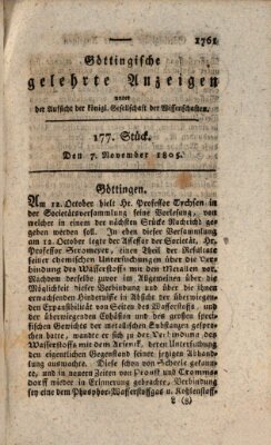 Göttingische gelehrte Anzeigen (Göttingische Zeitungen von gelehrten Sachen) Donnerstag 7. November 1805