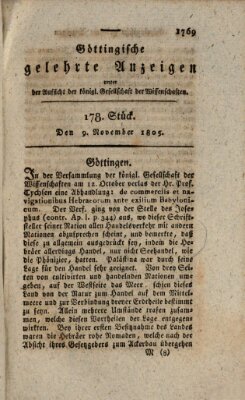 Göttingische gelehrte Anzeigen (Göttingische Zeitungen von gelehrten Sachen) Samstag 9. November 1805