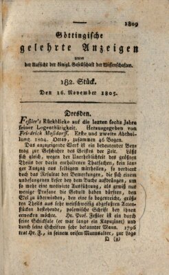 Göttingische gelehrte Anzeigen (Göttingische Zeitungen von gelehrten Sachen) Samstag 16. November 1805