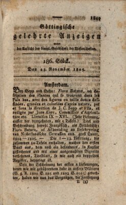 Göttingische gelehrte Anzeigen (Göttingische Zeitungen von gelehrten Sachen) Samstag 23. November 1805