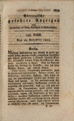 Göttingische gelehrte Anzeigen (Göttingische Zeitungen von gelehrten Sachen) Montag 25. November 1805