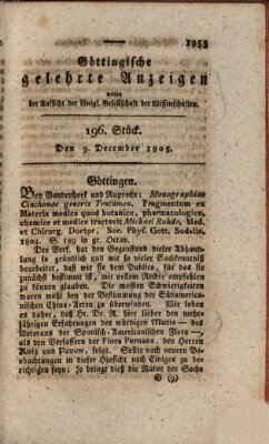 Göttingische gelehrte Anzeigen (Göttingische Zeitungen von gelehrten Sachen) Montag 9. Dezember 1805