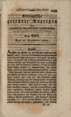 Göttingische gelehrte Anzeigen (Göttingische Zeitungen von gelehrten Sachen) Montag 23. Dezember 1805