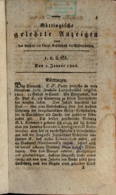 Göttingische gelehrte Anzeigen (Göttingische Zeitungen von gelehrten Sachen) Donnerstag 2. Januar 1806