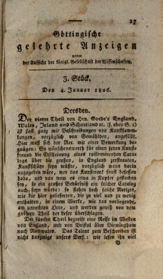 Göttingische gelehrte Anzeigen (Göttingische Zeitungen von gelehrten Sachen) Samstag 4. Januar 1806