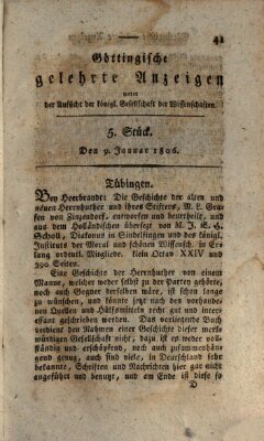 Göttingische gelehrte Anzeigen (Göttingische Zeitungen von gelehrten Sachen) Donnerstag 9. Januar 1806