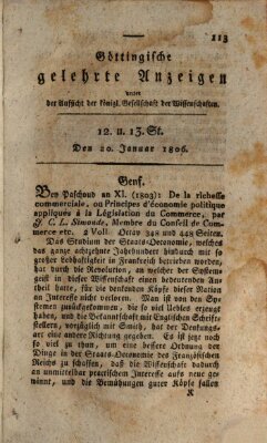 Göttingische gelehrte Anzeigen (Göttingische Zeitungen von gelehrten Sachen) Montag 20. Januar 1806