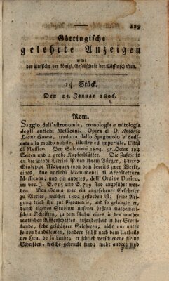 Göttingische gelehrte Anzeigen (Göttingische Zeitungen von gelehrten Sachen) Samstag 25. Januar 1806