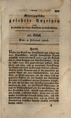 Göttingische gelehrte Anzeigen (Göttingische Zeitungen von gelehrten Sachen) Samstag 8. Februar 1806