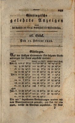 Göttingische gelehrte Anzeigen (Göttingische Zeitungen von gelehrten Sachen) Samstag 15. Februar 1806