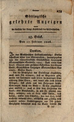 Göttingische gelehrte Anzeigen (Göttingische Zeitungen von gelehrten Sachen) Montag 17. Februar 1806