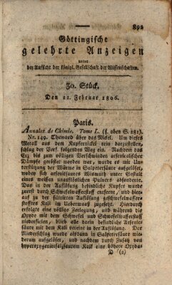 Göttingische gelehrte Anzeigen (Göttingische Zeitungen von gelehrten Sachen) Samstag 22. Februar 1806