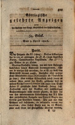 Göttingische gelehrte Anzeigen (Göttingische Zeitungen von gelehrten Sachen) Samstag 5. April 1806