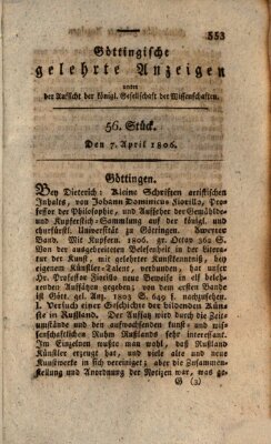 Göttingische gelehrte Anzeigen (Göttingische Zeitungen von gelehrten Sachen) Montag 7. April 1806