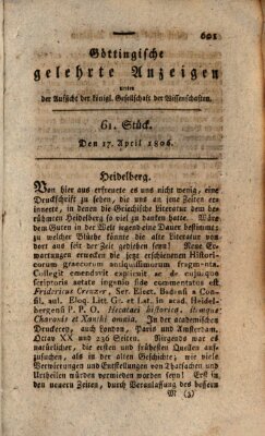 Göttingische gelehrte Anzeigen (Göttingische Zeitungen von gelehrten Sachen) Donnerstag 17. April 1806