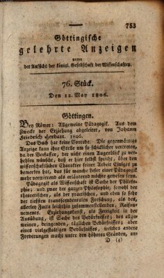 Göttingische gelehrte Anzeigen (Göttingische Zeitungen von gelehrten Sachen) Montag 12. Mai 1806