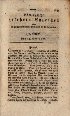 Göttingische gelehrte Anzeigen (Göttingische Zeitungen von gelehrten Sachen) Samstag 24. Mai 1806