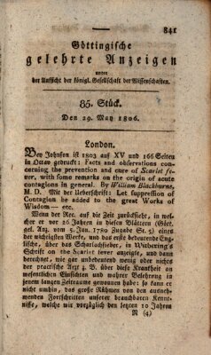 Göttingische gelehrte Anzeigen (Göttingische Zeitungen von gelehrten Sachen) Donnerstag 29. Mai 1806