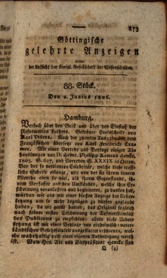 Göttingische gelehrte Anzeigen (Göttingische Zeitungen von gelehrten Sachen) Montag 2. Juni 1806